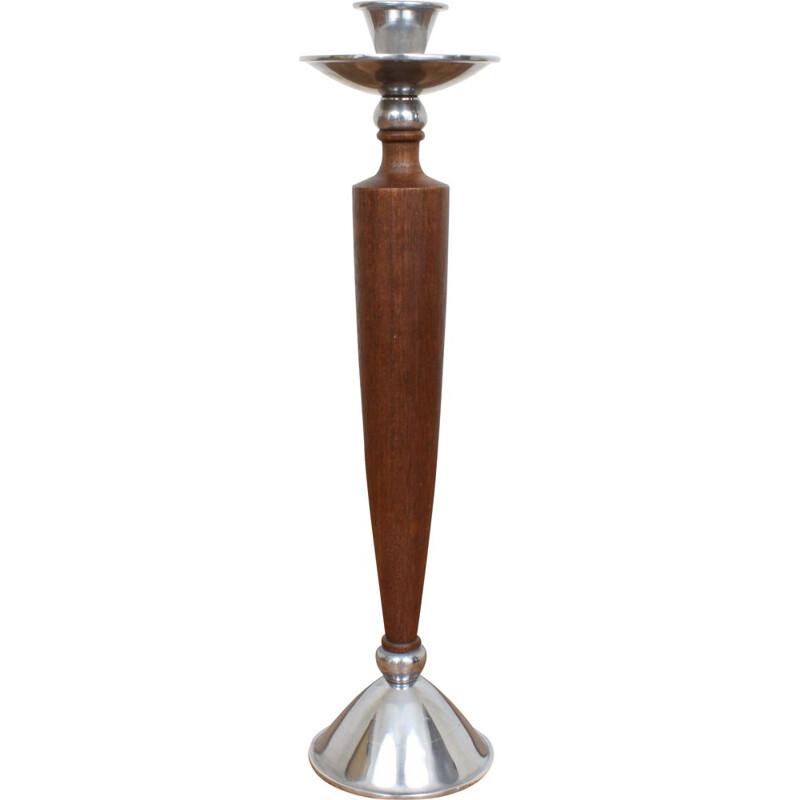 Vintage Danish teak and aluminum candlestick