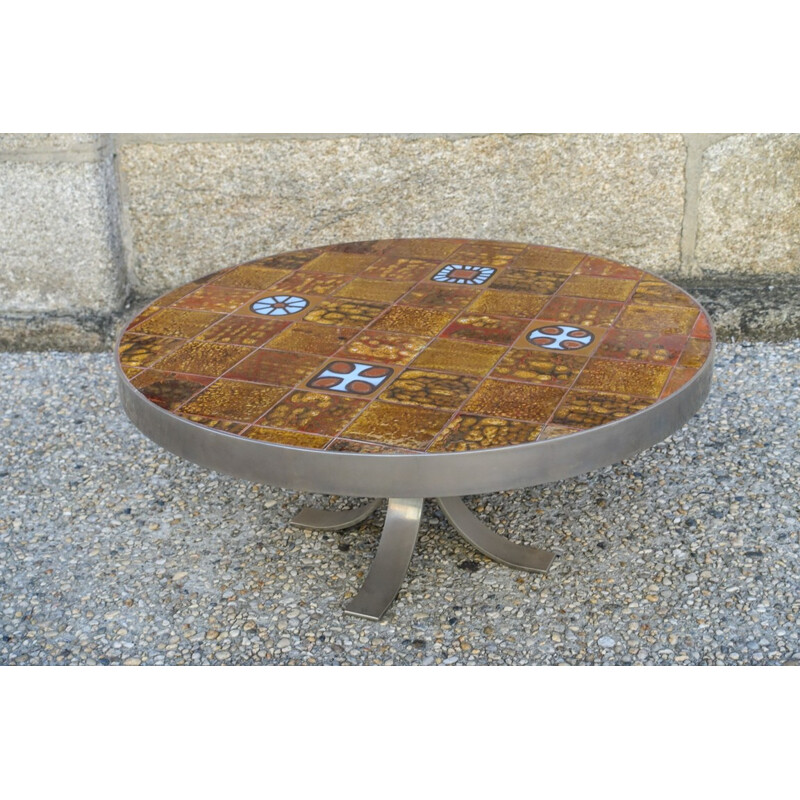 Vintage metal and ceramic coffee table, 1970