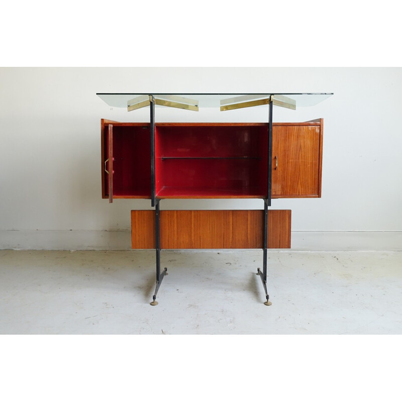 Bar vintage in vetro, metallo e ottone, 1970