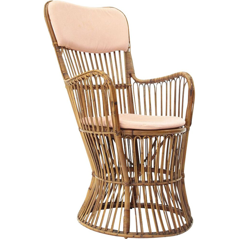 Vintage Italian rattan armchair by Dal Vera