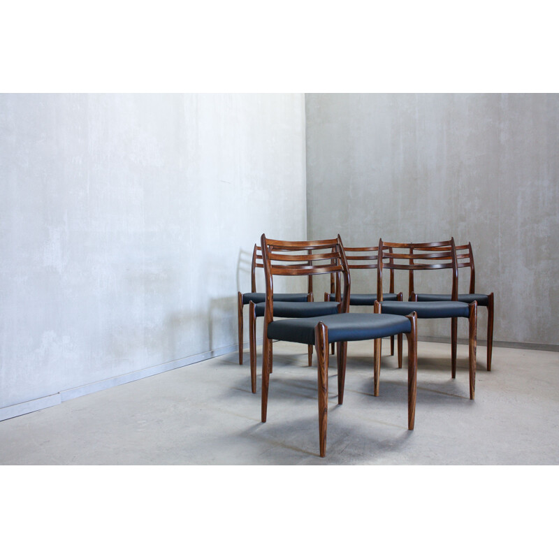 Vintage set of 6 dining chairs in rosewood Model 78 by Niels O. Møller for J. L. Møllers Møbelfabrik,1960