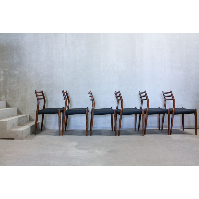 Vintage set of 6 dining chairs in rosewood Model 78 by Niels O. Møller for J. L. Møllers Møbelfabrik,1960