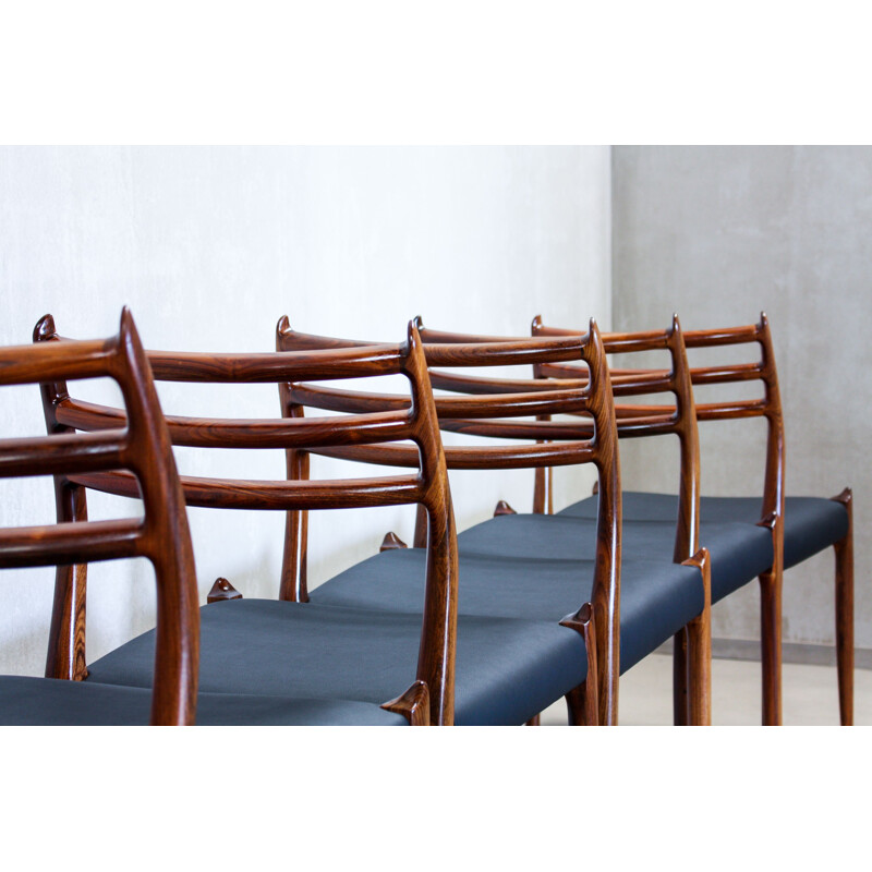 Vintage set of 6 dining chairs in rosewood Model 78 by Niels O. Møller for J. L. Møllers Møbelfabrik,1960