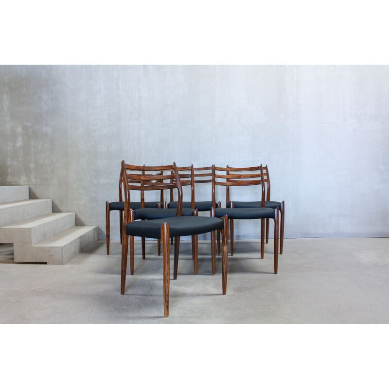 Vintage set of 6 dining chairs in rosewood Model 78 by Niels O. Møller for J. L. Møllers Møbelfabrik,1960