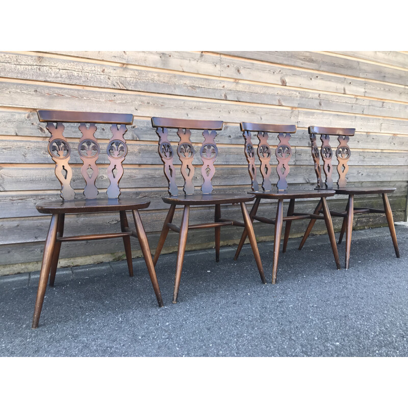 Vintage set of 4 dining chairs by Lucien Ercolani model  Windsor Ercol,1960 