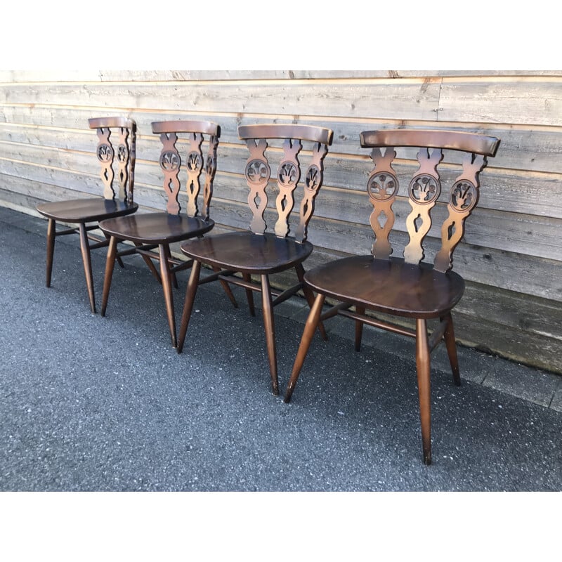 Vintage set of 4 dining chairs by Lucien Ercolani model  Windsor Ercol,1960 