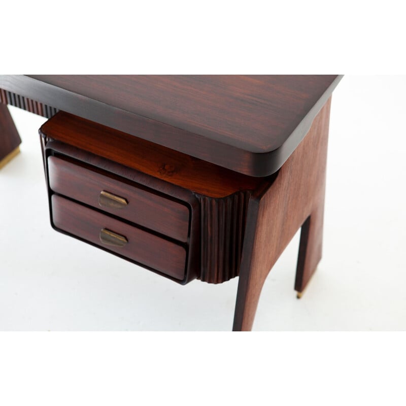 Vintage italian writing desk by Vittorio Dassi in brass and rosewood 1950s