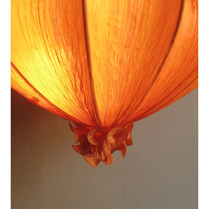 Large vintage pendant lamp in orange silk 1960