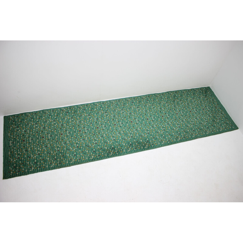Vintage tapijt met organische patronen in groene stof 1960