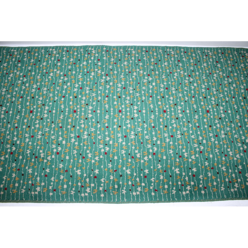 Tapis vintage motifs organiques en tissu vert 1960