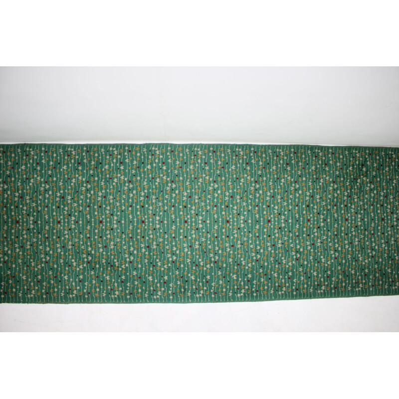 Tapis vintage motifs organiques en tissu vert 1960