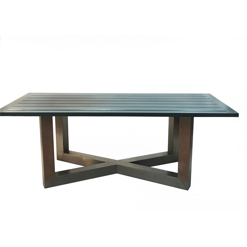 Vintage table in blue stainless steel and wood 1940