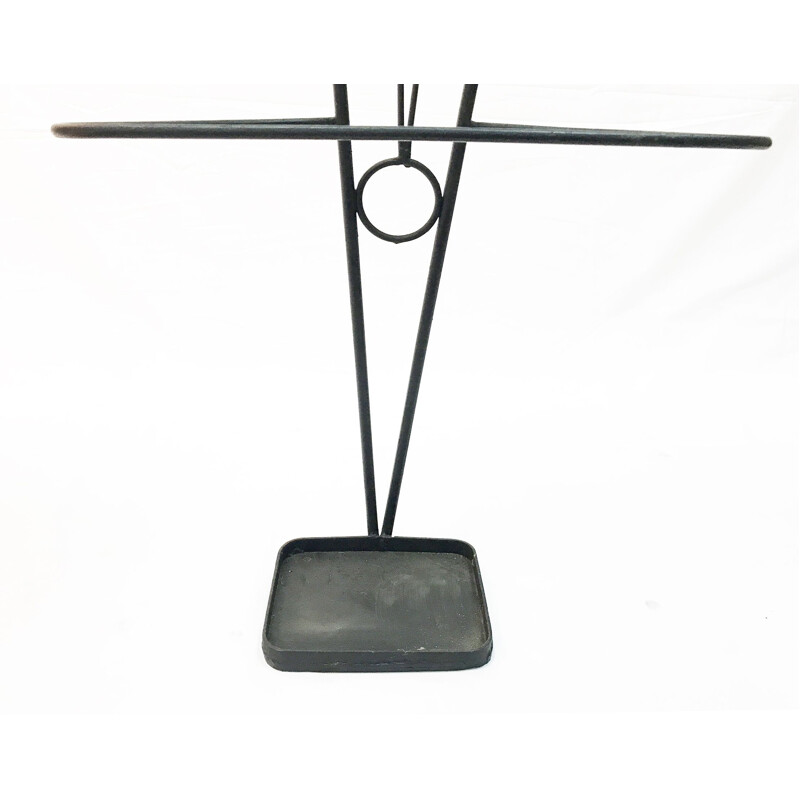 Vintage coat and umbrella rack in black iron and wood