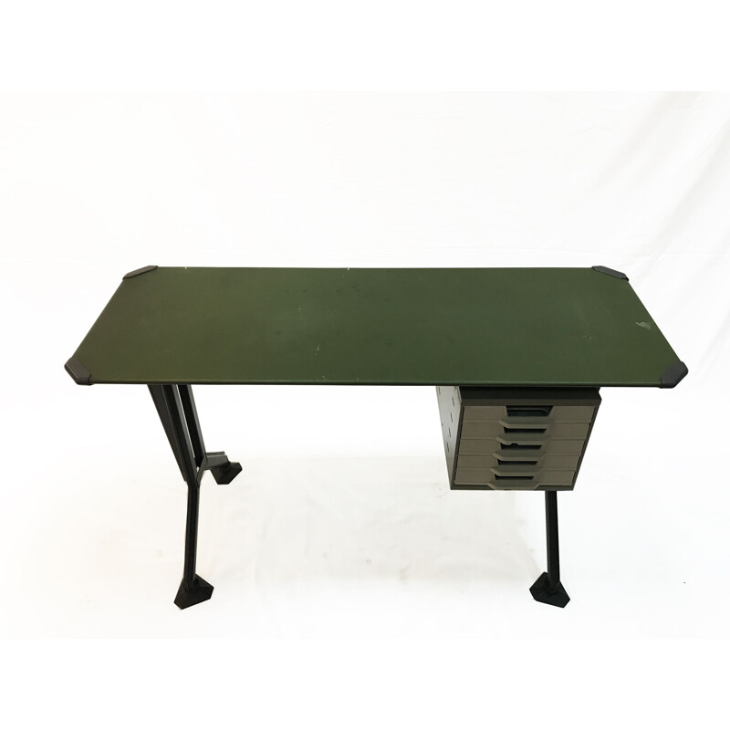Green vintage desk in metal and vinyl by G. Banfi L. Belgiojoso E. Peressutti