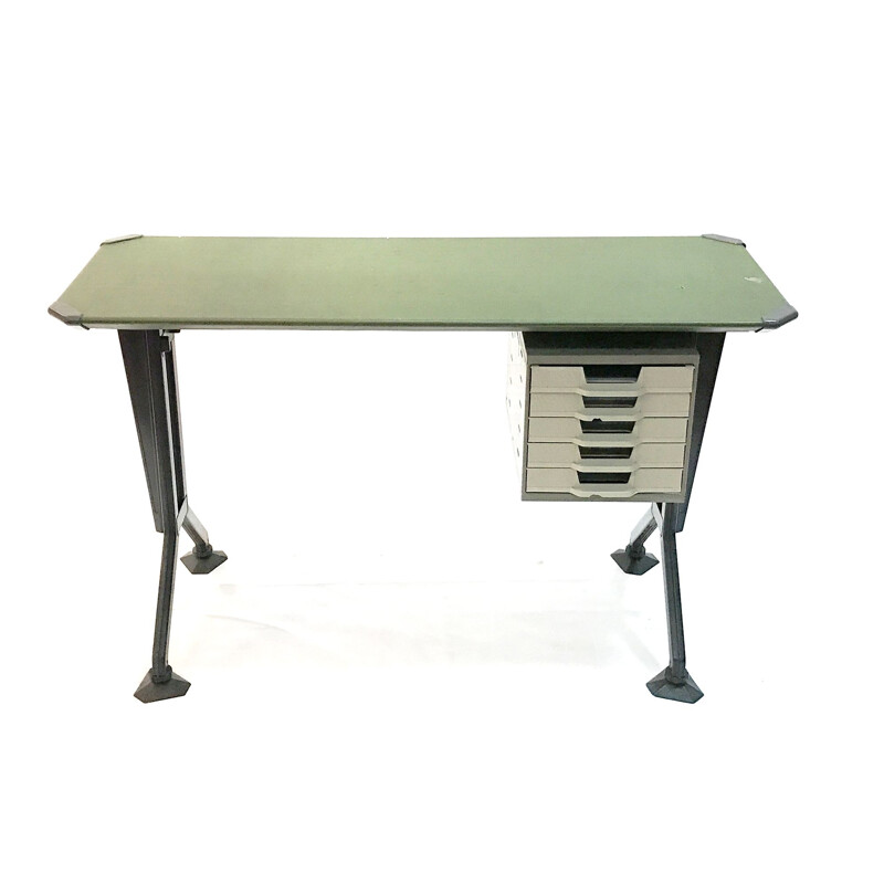 Green vintage desk in metal and vinyl by G. Banfi L. Belgiojoso E. Peressutti
