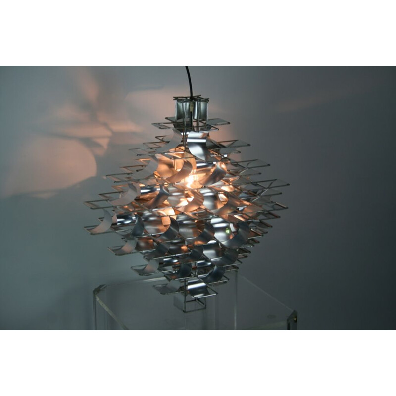 French vintage Cassiopée hanging lamp in aluminum 1970