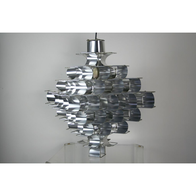 French vintage Cassiopée hanging lamp in aluminum 1970