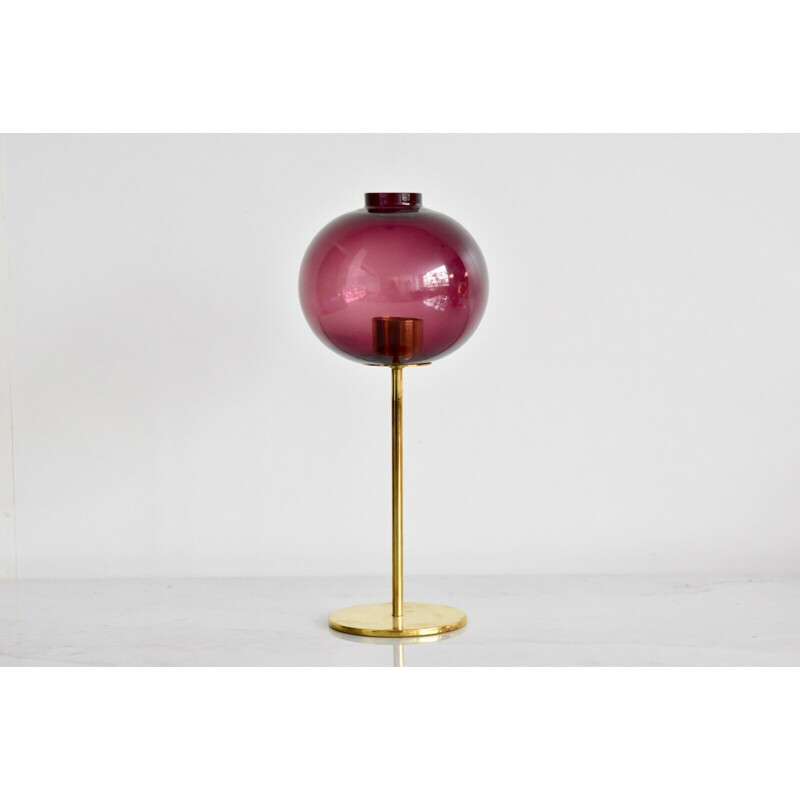 Vintage L 2430 purple candlestick by Jakobsson in brass and glass 1950