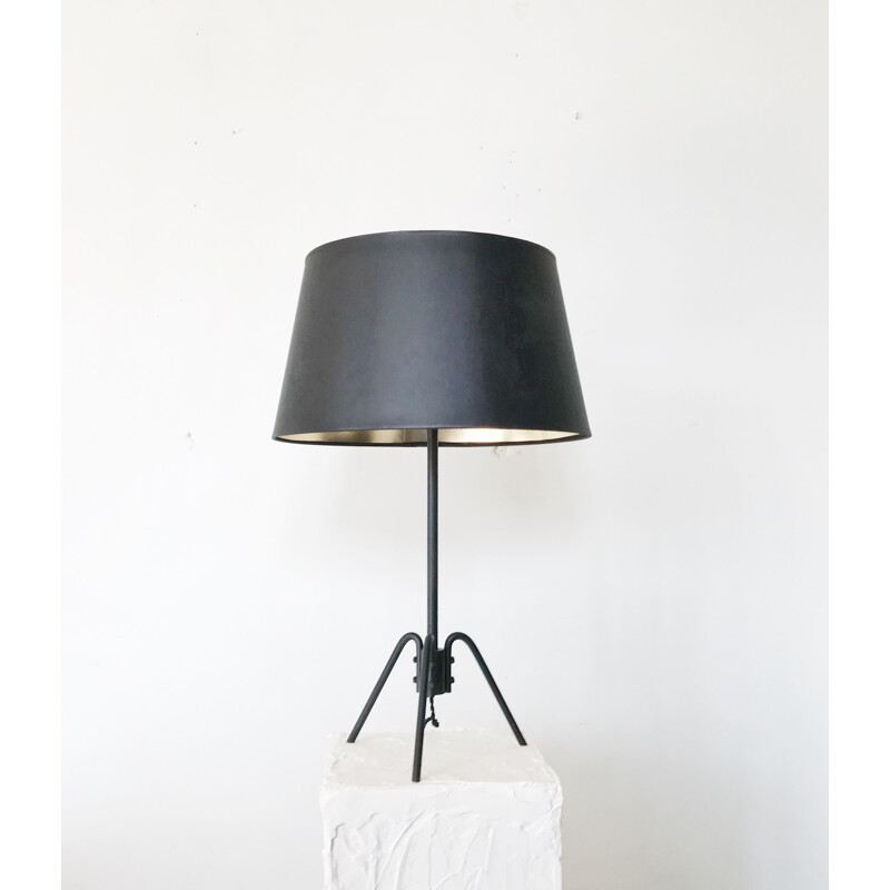 Lampe vintage française noire en tissu et métal 1960