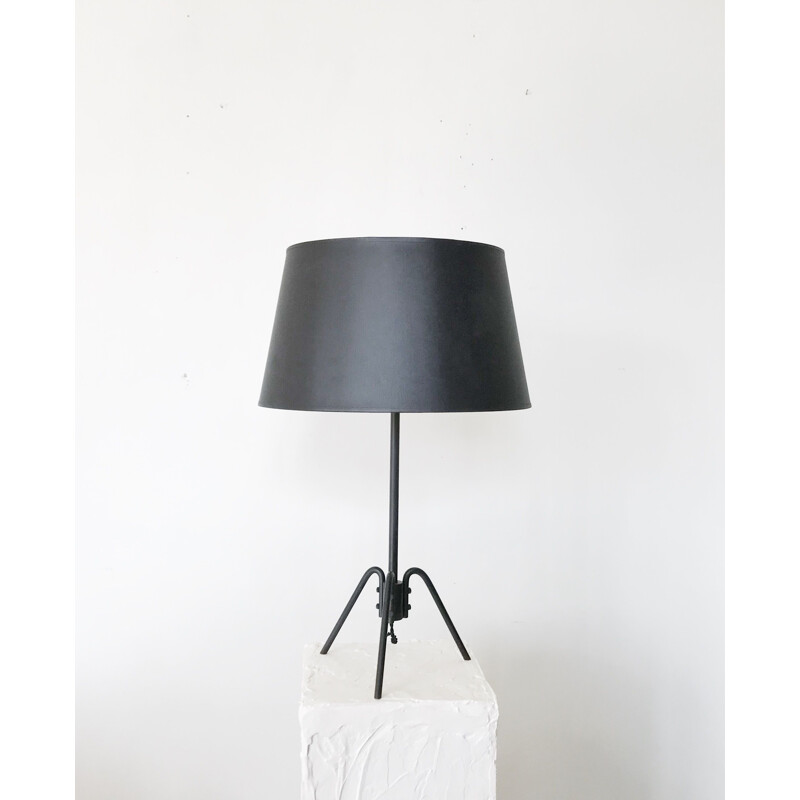 Lampe vintage française noire en tissu et métal 1960