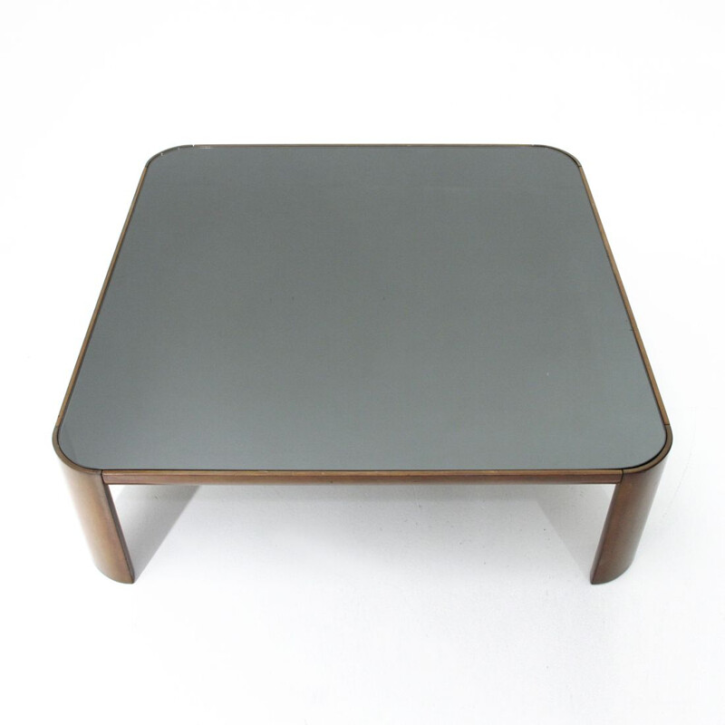 Vintage italian square coffee table in brass and glass 1960