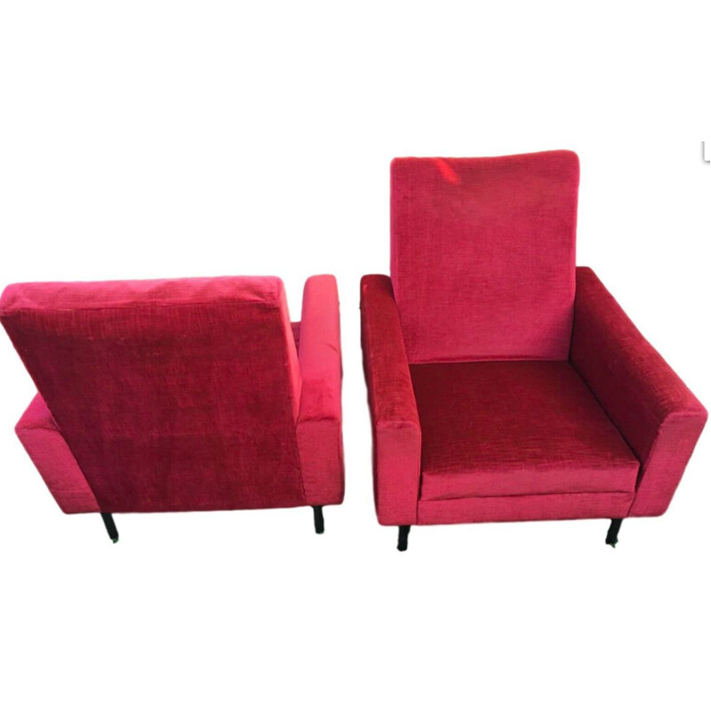 Paire de fauteuils vintage pour Zol en tissu rouge et métal 1950