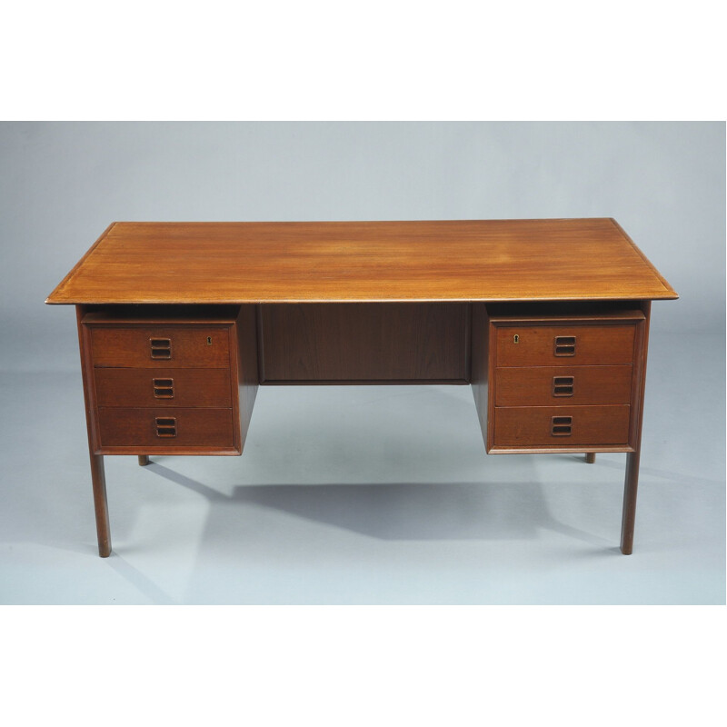 Set of vintage desk and armchair for Sibast in black leatherette and rosewood