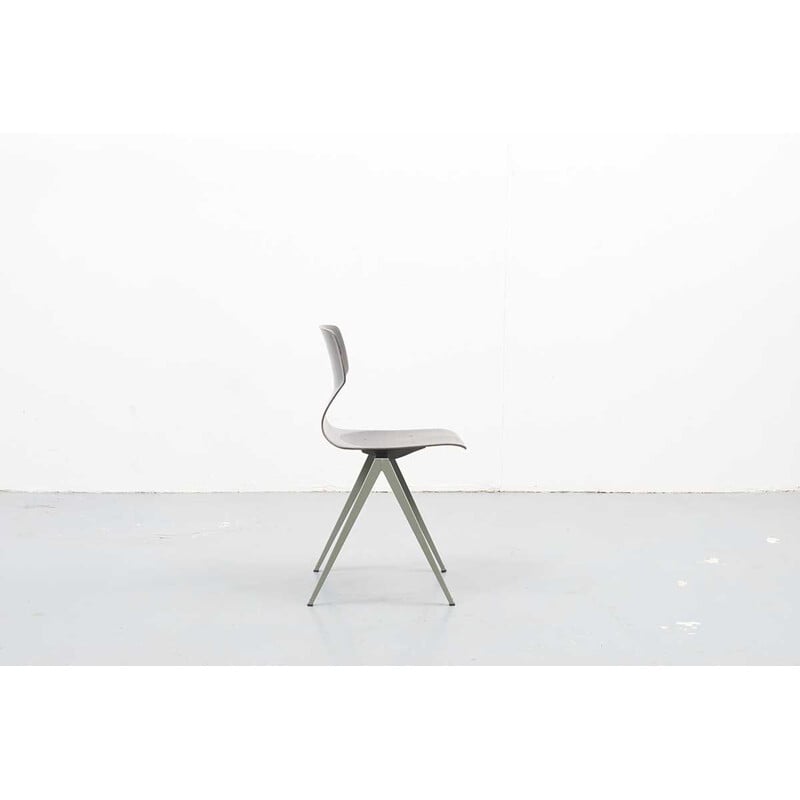 Vintage dutch Galvanitas S19 chair in ebony wood and green metal 1960