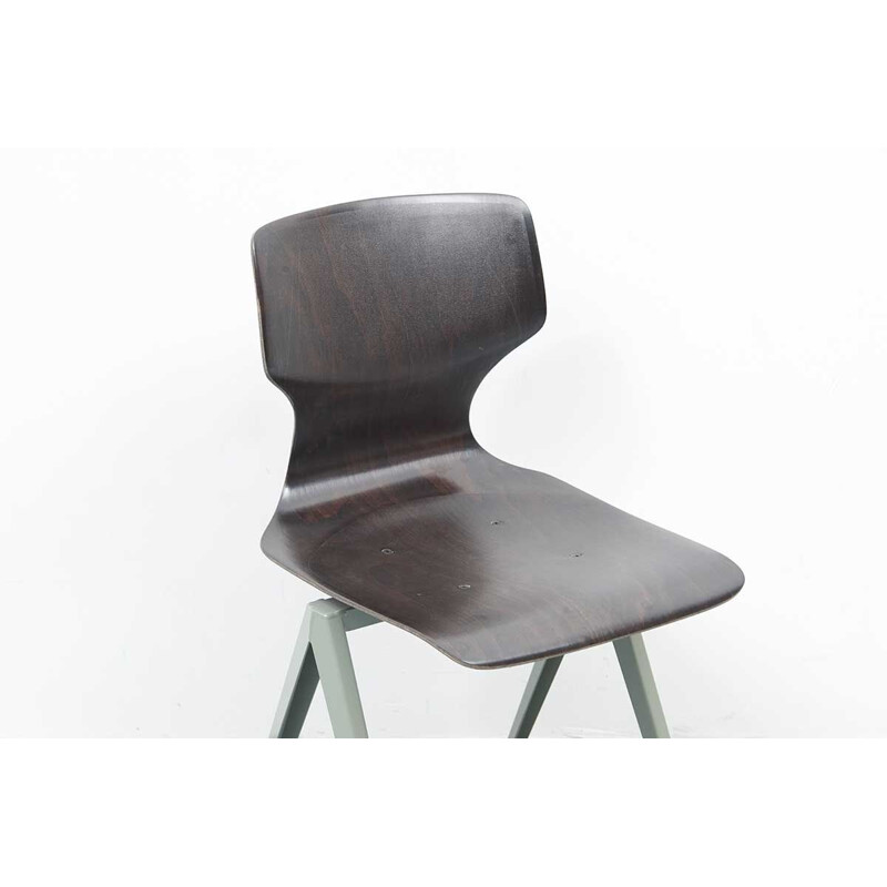Vintage dutch Galvanitas S19 chair in ebony wood and green metal 1960