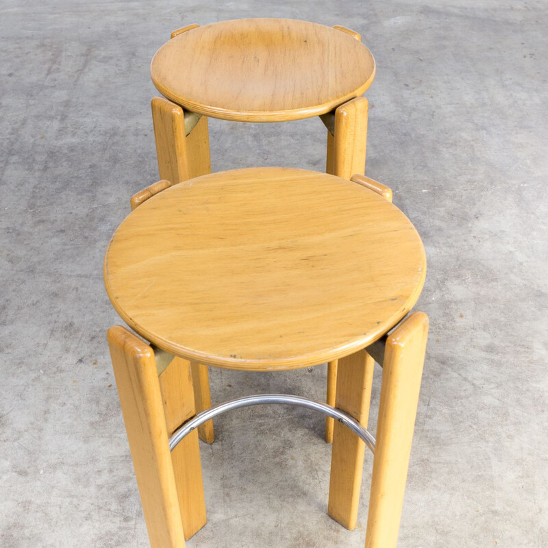 Set of 2 vintage swiss stools for Dietiker Kusch & Co  in beech and metal 1970