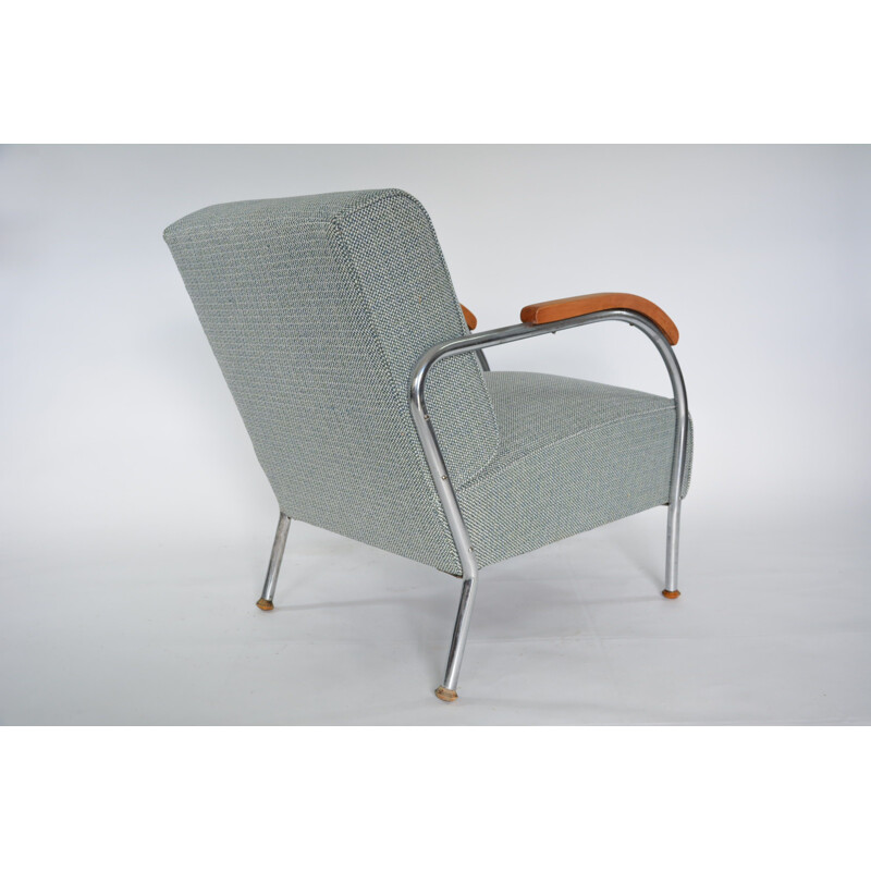 Vintage german armchair in blue fabric and metal 1970