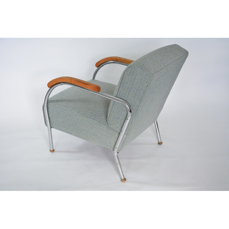 Vintage german armchair in blue fabric and metal 1970