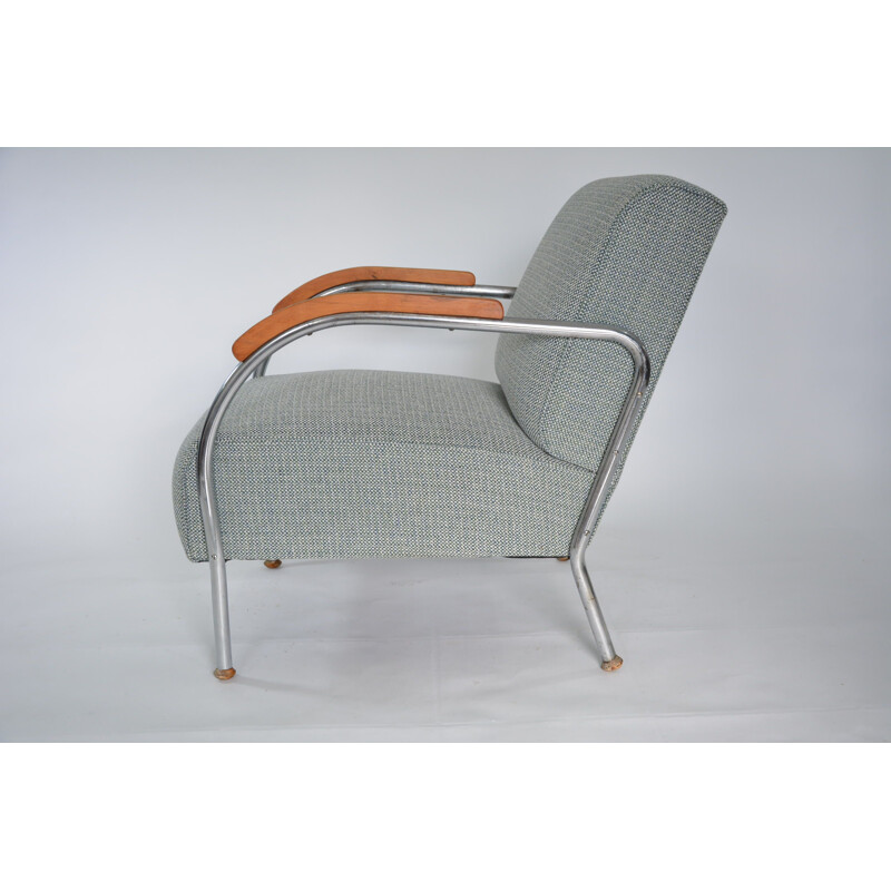 Vintage german armchair in blue fabric and metal 1970