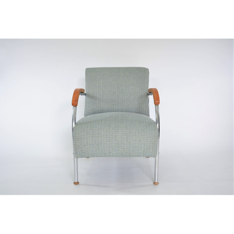 Vintage german armchair in blue fabric and metal 1970