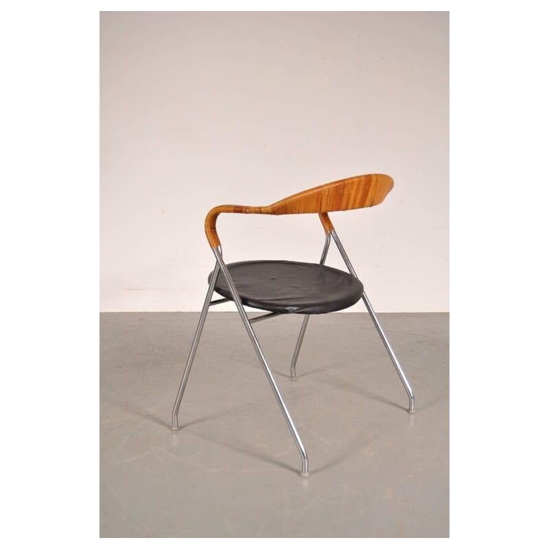 Vintage Saffa HE103 armchair for Dietiker in metal and rattan 1950