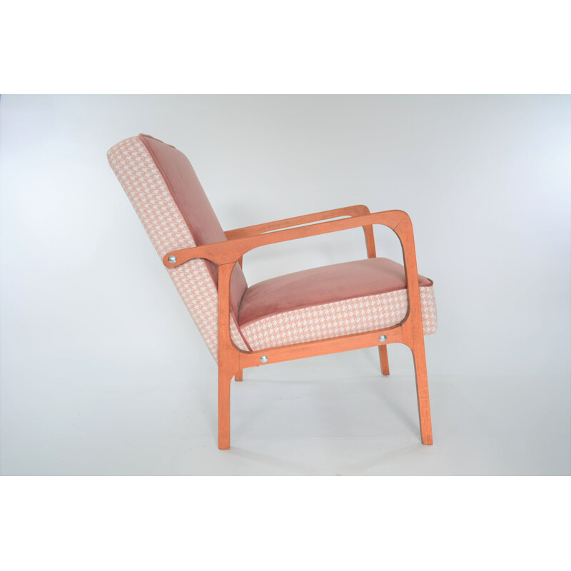 Vintage Kadr armchair in pink velvet and wood 1960