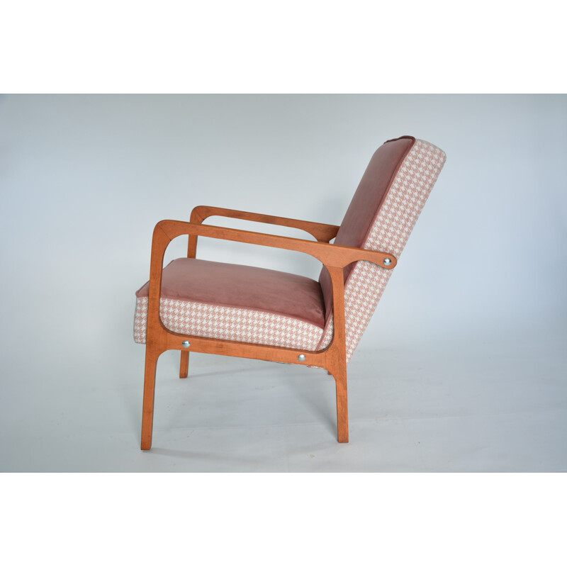 Vintage Kadr armchair in pink velvet and wood 1960