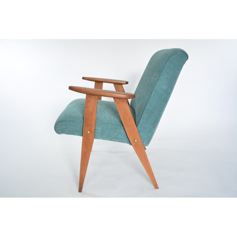 Vintage armchair in green fabric and wood 1960