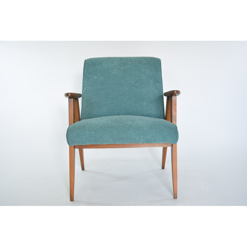 Fauteuil vintage en tissu vert et bois 1960