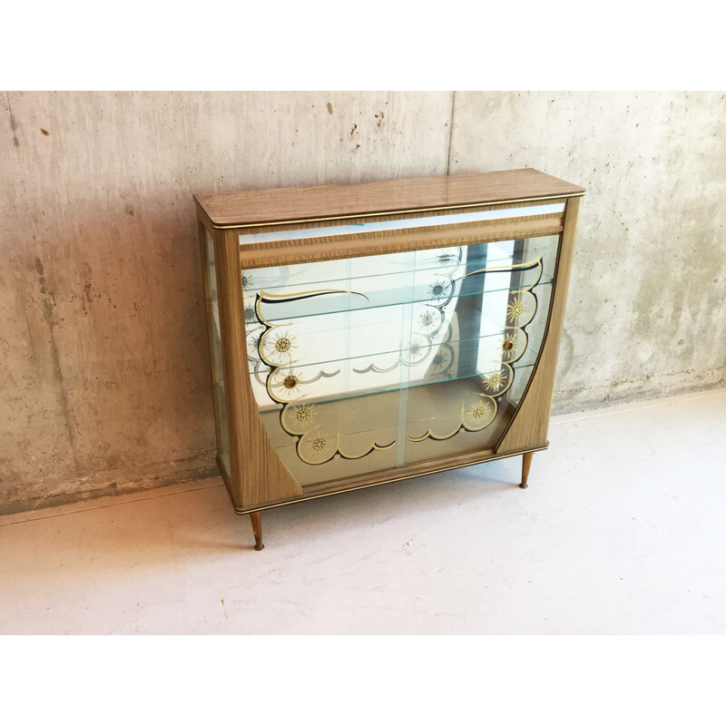 Meuble de rangement vintage en bois et verre 1950