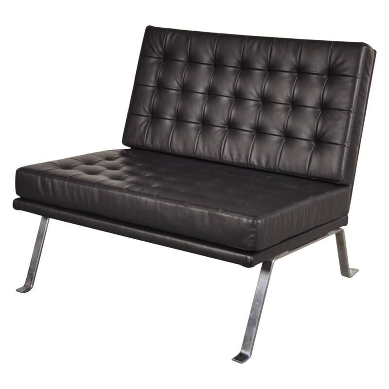 Vintage armchair for AP Polak in black leather and metal