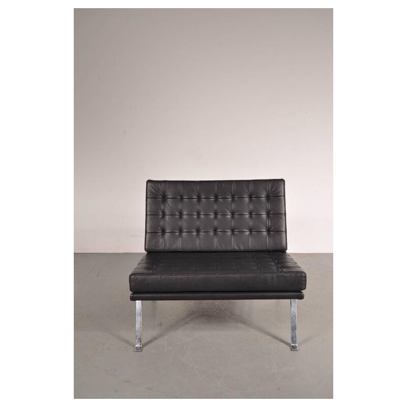 Vintage armchair for AP Polak in black leather and metal