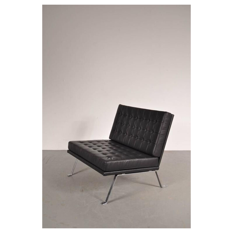 Vintage fauteuil voor AP Polak in zwart leer en metaal