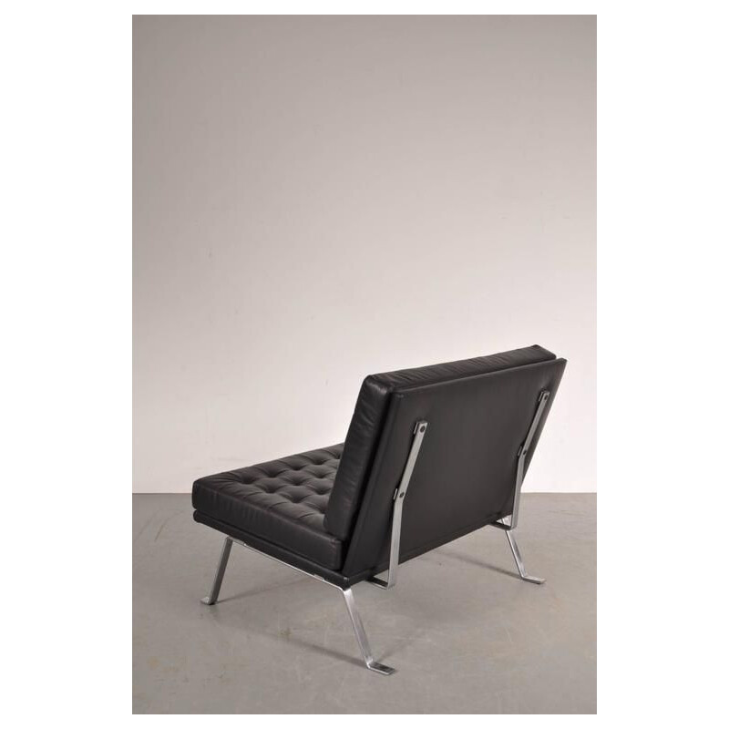 Vintage armchair for AP Polak in black leather and metal