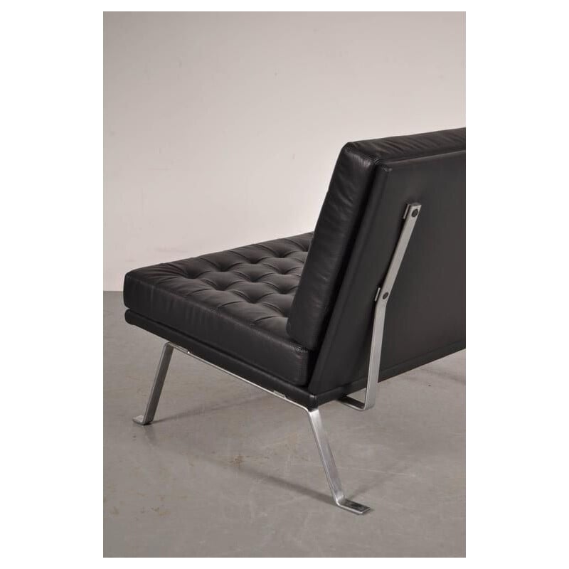 Vintage fauteuil voor AP Polak in zwart leer en metaal