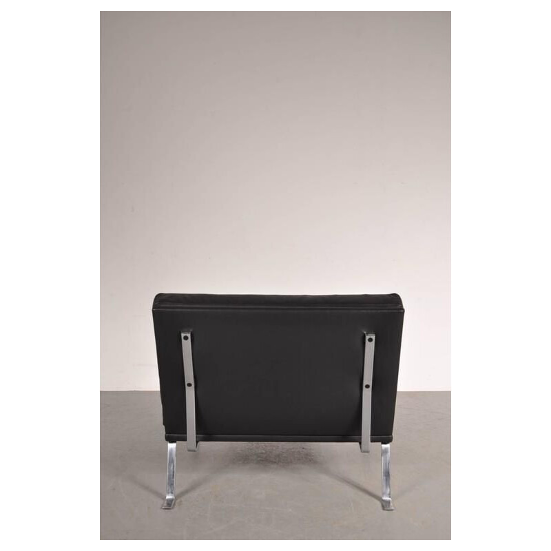 Vintage armchair for AP Polak in black leather and metal