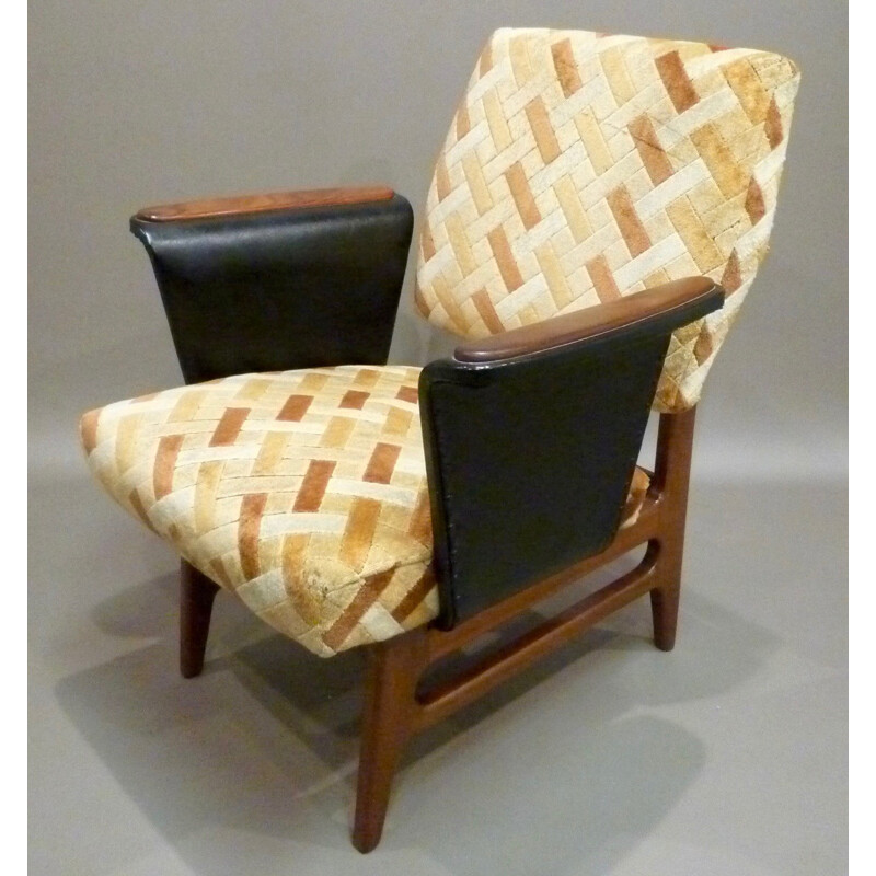 Fauteuil scandinave en teck et velours - 1950