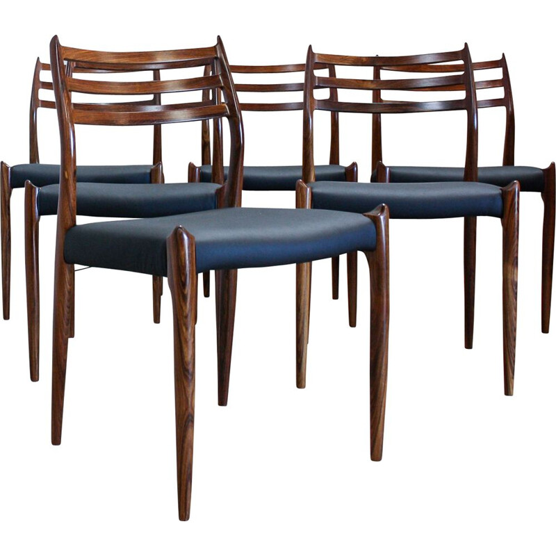 Vintage set of 6 dining chairs in rosewood Model 78 by Niels O. Møller for J. L. Møllers Møbelfabrik,1960