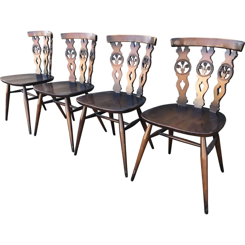 Vintage set of 4 dining chairs by Lucien Ercolani model  Windsor Ercol,1960 