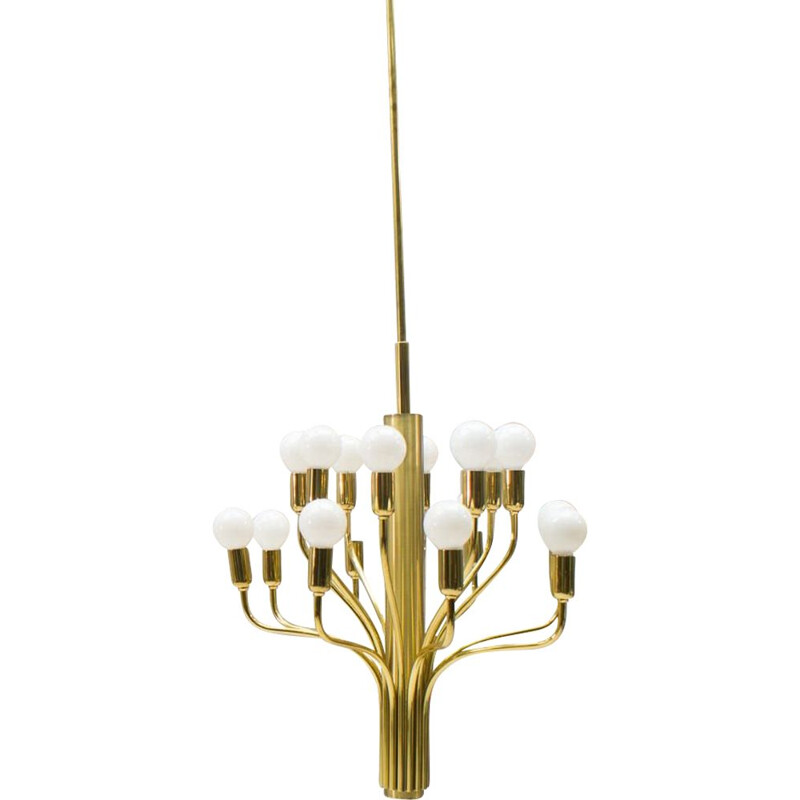 Vintage german Sputnik chandelier for WKR Leuchten in brass 1970s